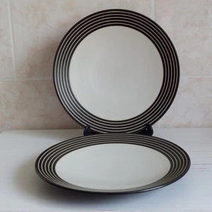 Denby Intro Dinner Plate X2 Brown Cream Stripe Stoneware D 27cm Serving - Picture 1 of 22
