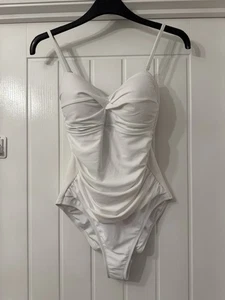 New Relleciga Women's White Ruffle Front Swimsuit, UK Size Large - Picture 1 of 13