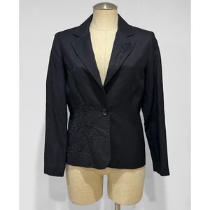 Larry Levine Suits Damen schwarz bestickt Blumen Leinen Blazer Größe 8P - Bild 1 von 8
