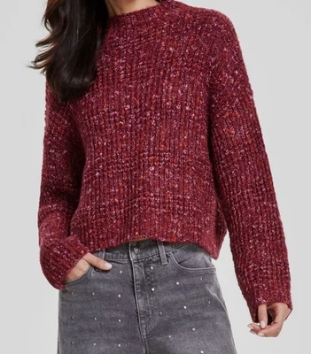 Suéter DKNY Jeans Para Mujer Rojo Punto Acanalado Cuello Simulado Manga Larga Talla XS Foto 1 de 2