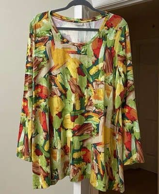 LOGO Lori Goldstein Top Tropical Abstract Artsy Coastal Bohemian Women's 2X Plus - Image 1 of 2