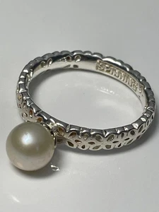 SPINNING 925 sterling silver/real pearl textured ring band size M JUNE BIRTHDAY - Picture 1 of 17