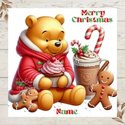 Personalised Winnie The Pooh POOH BEAR CHRISTMAS Greetings Card ANY NAME - Image 1 of 2