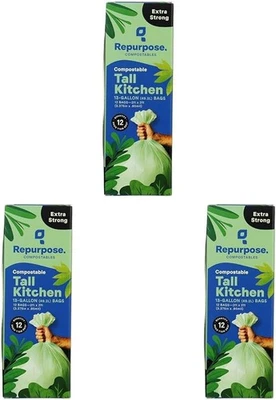 Repurpose, 13 gallon Compostable Kitchen Trash Bag, 12 Count (Pack of 3) - Image 1 of 4