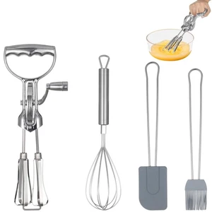 Rotary Egg Beater Set, Manual Rotating Beater with Mixer, Silicone Brush, and... - Picture 1 of 6