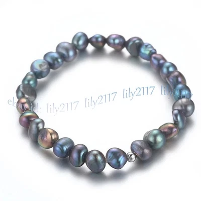 Elegant 4-12mm Genuine Natural Multicolor Freshwater Baroque Pearl Bracelet 8'' - Imagem 1 de 4
