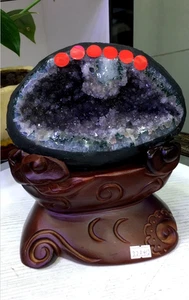 7LB Natural Amethyst Geode Quartz Cluster Mineral Crystal Reiki Decor Gift+Stand - Picture 1 of 5