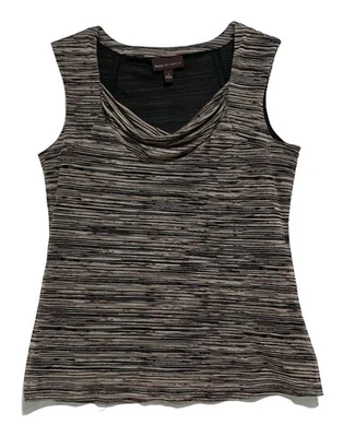 Dana Buchman, Brown & Black Striated Striped Draped Neckline Top, size L - Image 1 of 4