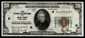 1929 20 $ New York ss + Federal Reserve Banknote! - Bild 1 von 2