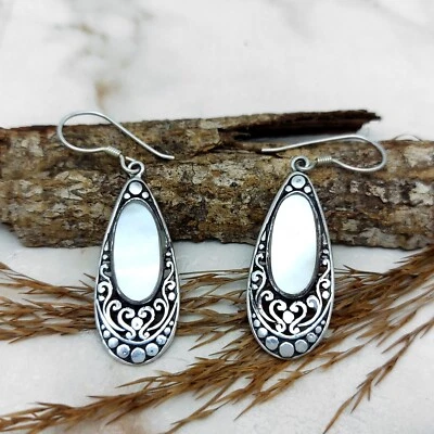 Women Pearl Shell Drop Dangle Earrings Sterling Silver Jewelry - Image 1 of 4