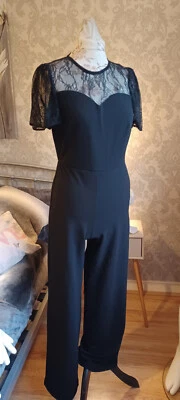 GEORGE Black Lace Detail Wide Leg Short Sleeve Playsuit [8] - Image 1 of 2