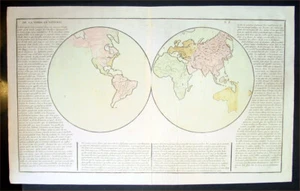 1767 Jean Baptiste Clouet Antique Twin Hemisphere World Map  - Picture 1 of 3