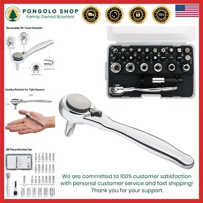 1/4 Mini Ratchet Set 28pcs, Metric Socket Set, 72 Tooth Small Ratchet - Image 1 of 4