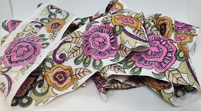 White flower trim 3.5yards x 3" Hemmed applique trim Pink, Green, gold, maroon - Image 1 of 4