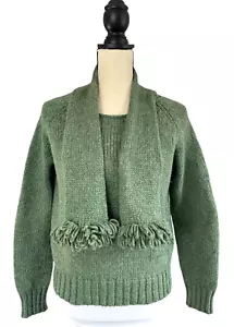 RARE Chanel Green/Metallic Wool Blend Loop Fringe Scarf Sweater Sz Fr 44/US 12 - Picture 1 of 14