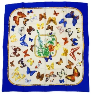 HERMES Carre 90 Silk Scarf FARANDOLE by Caty Latham Blue Rare Vintage Used - Picture 1 of 8