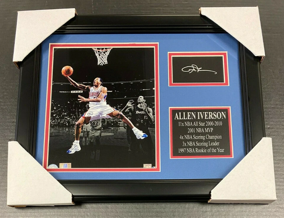 ПЕРЕПЕЧАТАННАЯ фотография АЛЛЕНА ИВЕРСОНА ФИЛАДЕЛЬФИИ 76'ERS с автографом в рамке 8x10  - Изображение 1 из 1
