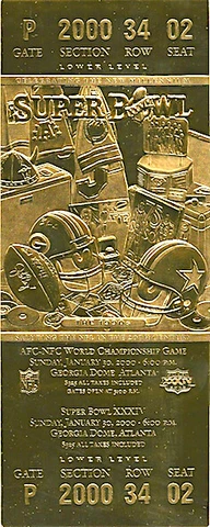 22KT GOLD SUPER BOWL 34 TICKET Willabee Ward ST LOUIS RAMS  New England Patriots Cover