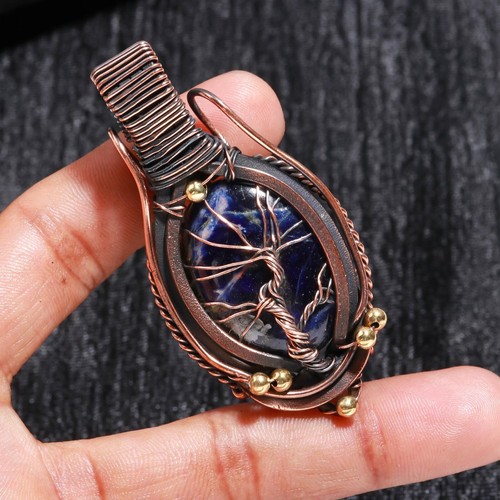 VETEMENTS Pietra preziosa sodalite filo di rame avvolto fatto a mano ciondolo gioiello regalo