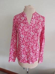 Eddie Bauer Blouse Red White Print Lightweight Long Sleeve M - Picture 1 of 6