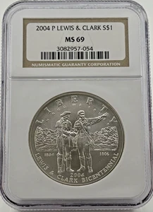 2004 $1 Silver Commemorative Lewis & Clark MS69 NGC  - Picture 1 of 2