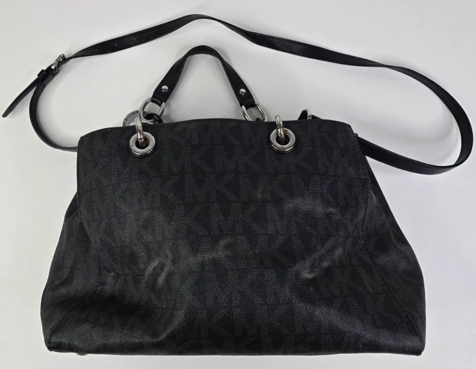 Michael Kors Monograma Cuero Negro Cynthia Bolso de Mano Correa de Hombro Ajustable Foto 1 de 4