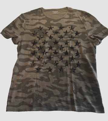 Express Gray & Black Army Camouflage Men's T-Shirt w Raised Stars, XL, MINT Cond - Image 1 of 4