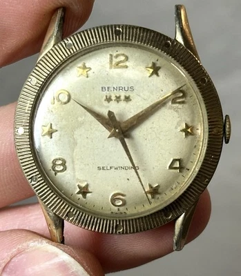 RARO DE COLECCIÓN Reloj Benrus 3 Estrellas Hombre Cuerda Automática Dorado Acero Inoxidable Piezas Reparación Foto 1 de 4