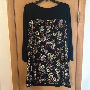 J. Jill Wearever Collection Women’s Floral Tunic Top Black Pink Size XL Tall - Picture 1 of 10