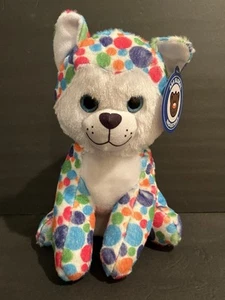 Wolf Dog Plush Toy NWT New W/ Tags A&A Global Industries Inc. Rainbow Polka Dots - Picture 1 of 4