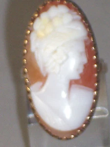 ANTIQUE VICTORIAN 10K YELLOW GOLD SPECTACULAR SHELL CAMEO 1.25" LONG RING - Picture 1 of 4