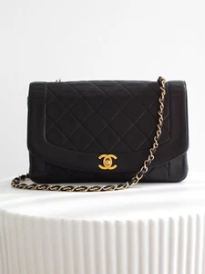 Chanel Vintage Diana Medium Black Lambskin 24K Gold Flap Bag - Picture 1 of 24