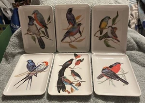 Set of 6, Small Italian Melamine Trinket Serving Trays, Bird Designs - Picture 1 of 5