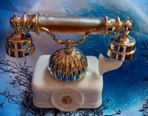  VINTAGE NEW Avon French Telephone Milk Glass Decanter full !!! *READ* - Picture 1 of 8