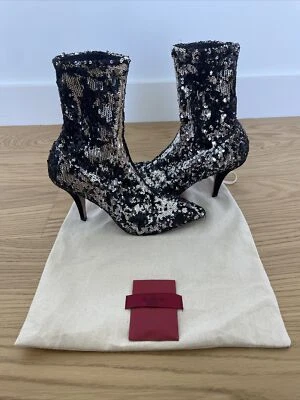 NEW Valentino Garavani Gunmetal Stretch Sequin Pull On Bootie Size 36 - Image 1 of 4