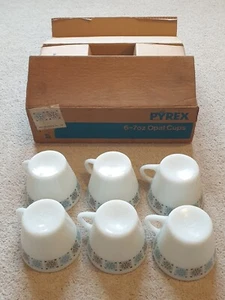 New Old Stock 6 Pyrex Opal Cups Chelsea Pattern JAJ - Picture 1 of 6