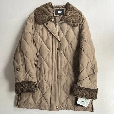 UTEX Coat Womens M Brown Duvet Down Quilted Puffer Jacket Faux Fur Trim NEW NWT - Image 1 of 4
