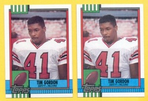 1990 Topps TIM GORDON Atlanta Falcons 2-Card Rookie Lot both Disclaimer Versions