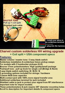 Charvel kundenspezifisches lötfreies Kabel Upgrade + Spulenaufteilung - alle Komponenten USA Spezifikationen - Bild 1 von 11