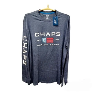 Chaps Navy Blue T-Shirt-XLT-Long Sleeves-Graphics-Men's - Picture 1 of 4