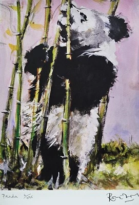 Ronnie Wood Panda Bear 动物系列艺术手工签名 6/295 保护竹 — 第 1/4 张图片