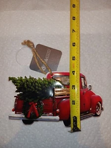 Christmas Tree Farm Retro Red Truck Ornament Tin Sign Dimensional 3.75 " x 6.5" - Picture 1 of 4
