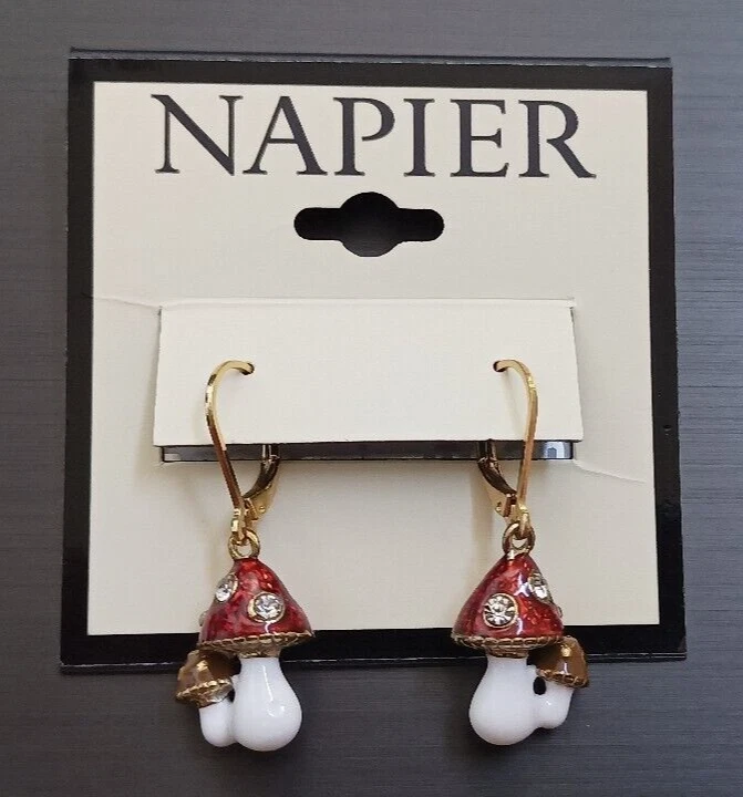 Napier Gold Tone Autumn Fall Spice Mushroom Drop Earrings