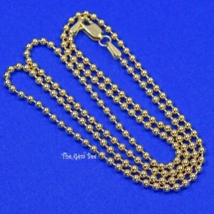 2mm 14K SOLID YELLOW GOLD Beaded Ball Chain Necklace 16 inch Length - Picture 1 of 7