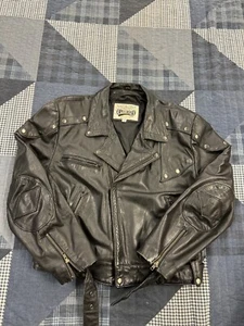 Vintage 90s Open Road Black Biker Leather Motorcycle Jacket Mens Size 42 XL - Picture 1 of 10