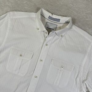 Tommy Bahama Large White Long Sleeve Casual Seersucker Button Up Adult Flip Cuff