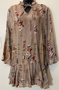 Tolani Anthropologie Floral Tunic Dress Brown Small