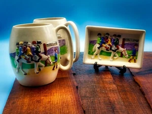 Vintage Devonmoor Widecombe Fair Stone 2 Mugs 5 Inches Tall & Pin Dish/Tray - Picture 1 of 12