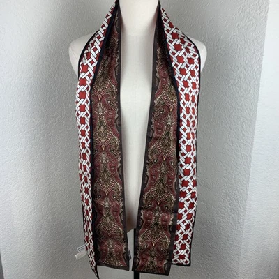 2 Talbots 100% Silk Scarf Long Skinny Fall Winter  Red White Brown Pink EUC 66” - Image 1 of 4