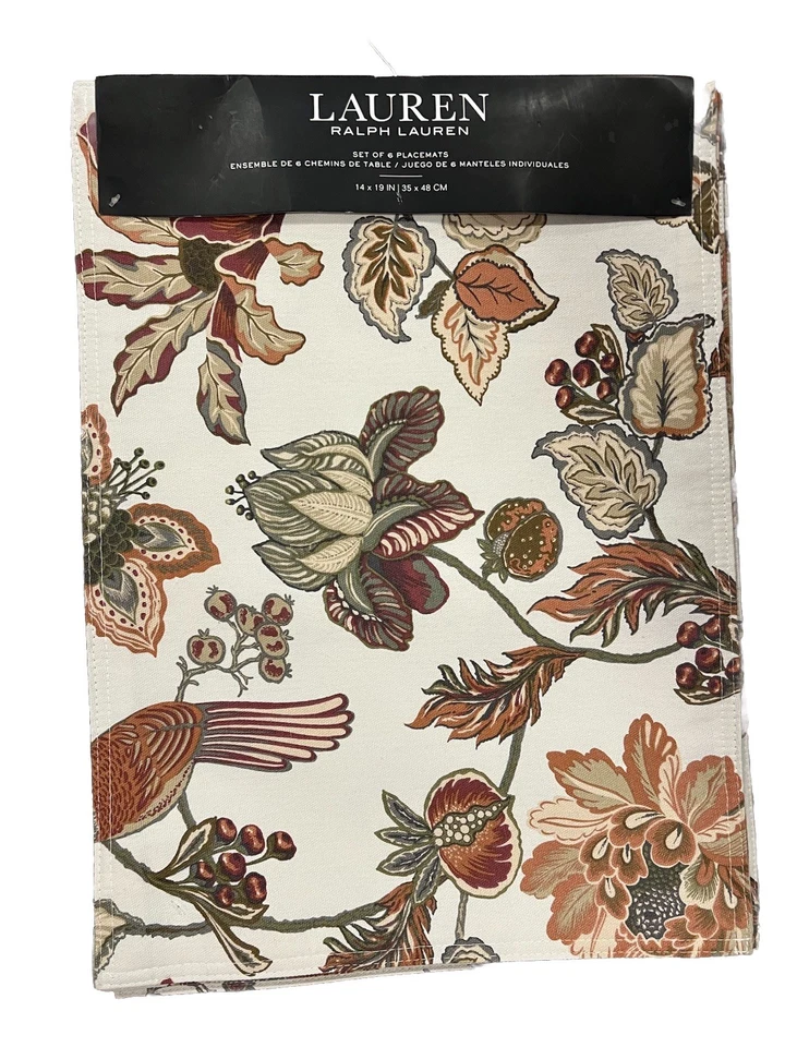 Ralph Lauren Fall Leaves Placemats Set Of 6 Reversible 100% Cotton 14 X 19 New - Image 1 of 4